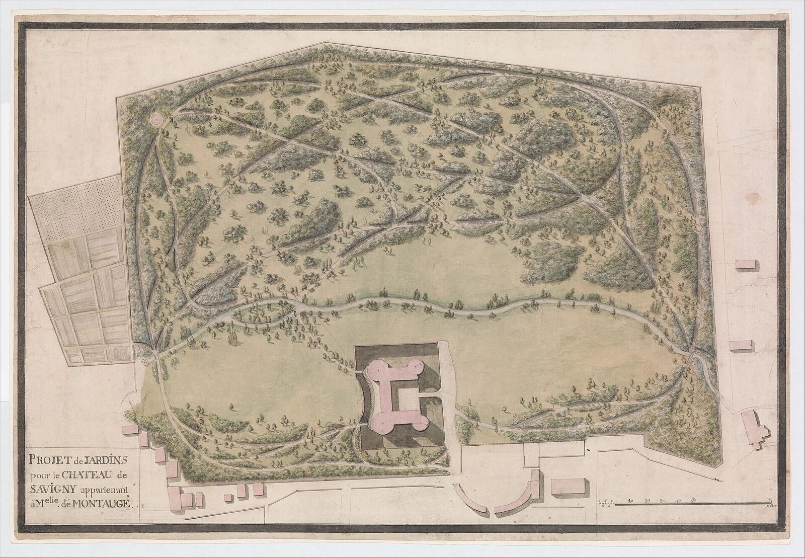 Desenho histórico de jardim paisagístico